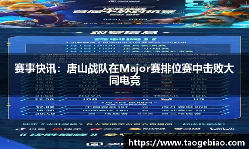 赛事快讯：唐山战队在Major赛排位赛中击败大同电竞